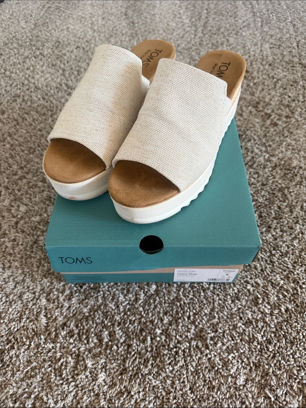TOMS Cream Textured Platform Slide Mules